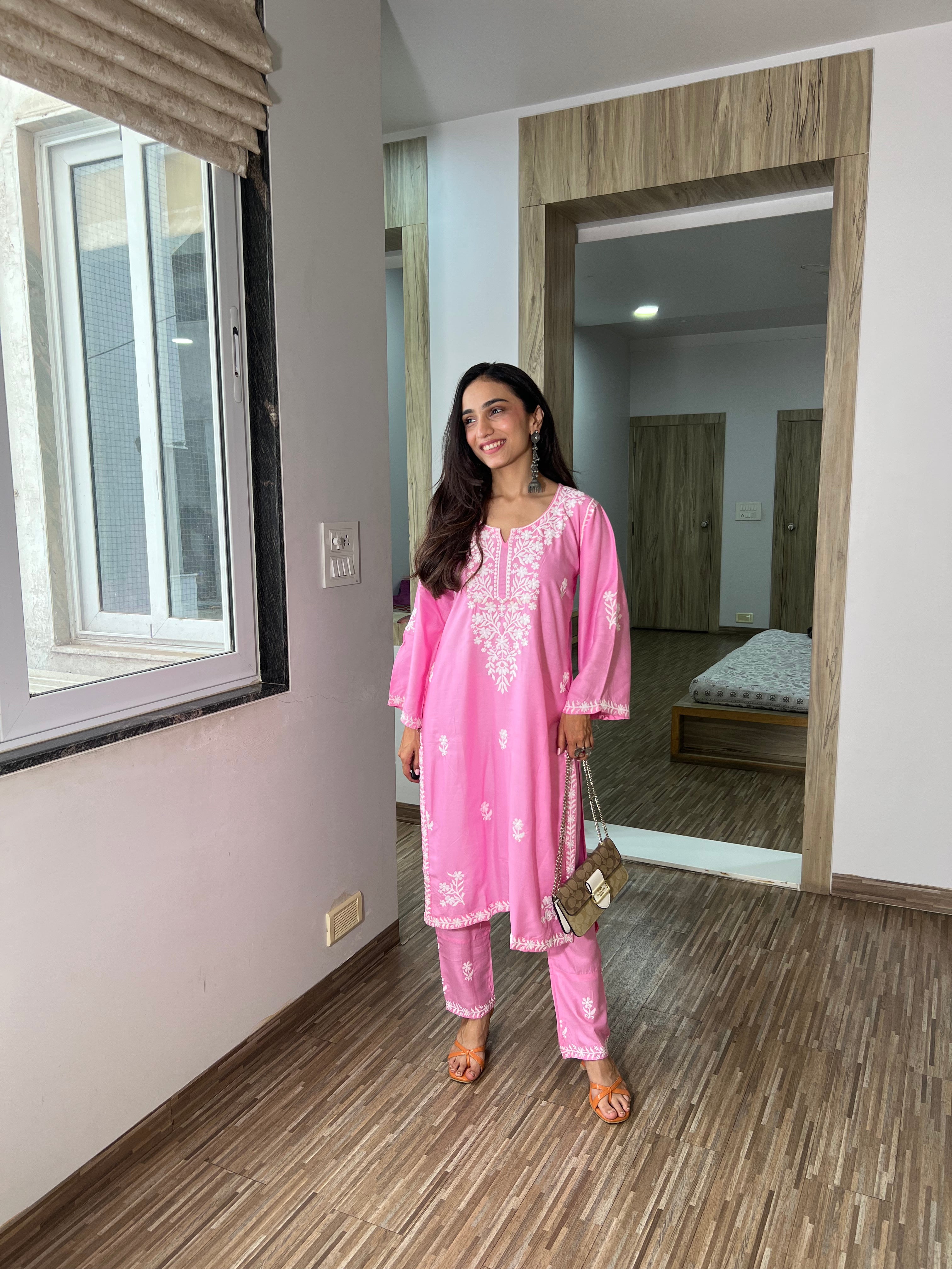 Raabta Chikankari Baby Pink Co-ord Set – Elegant Ethnic Wear