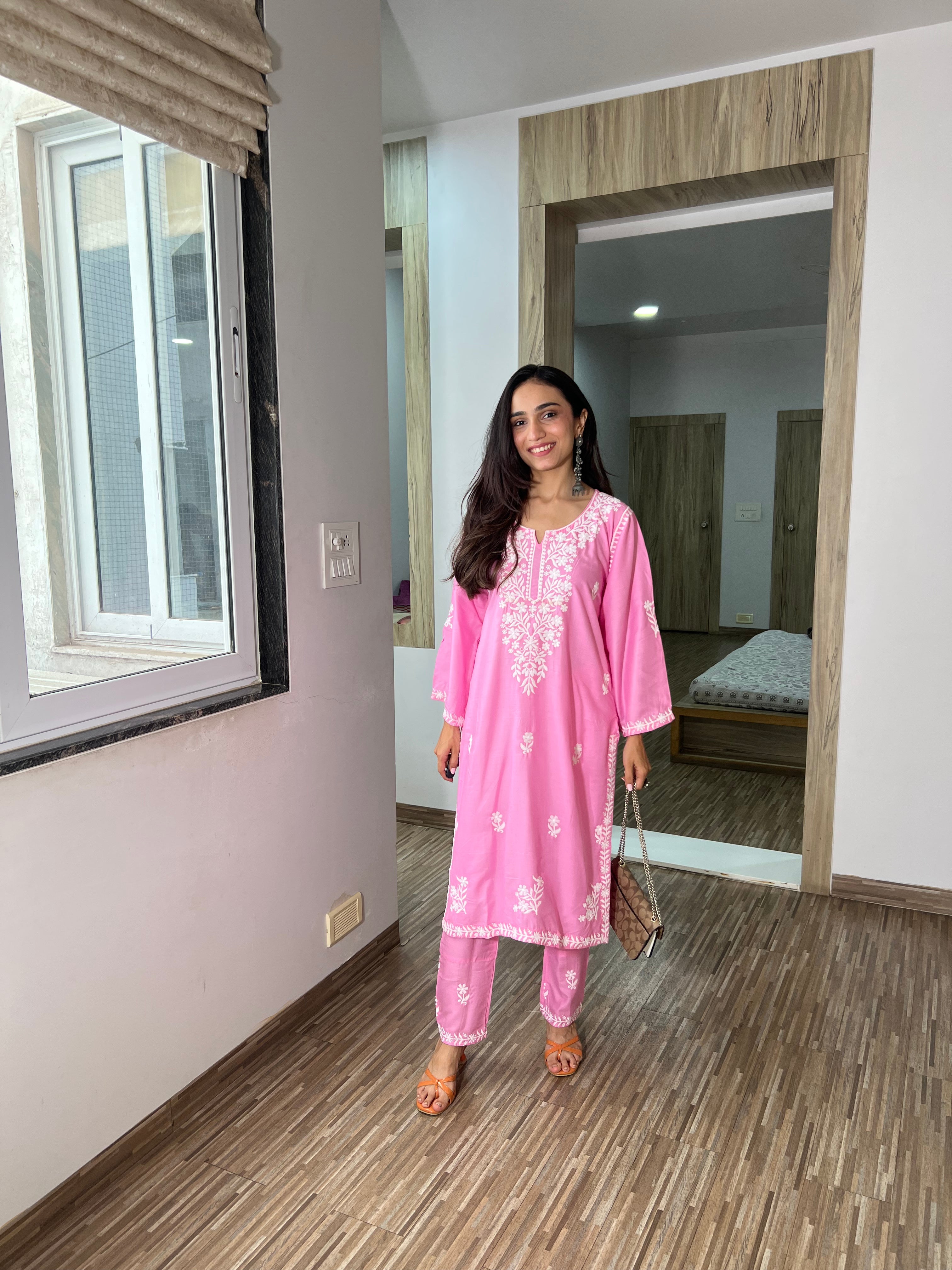 Raabta Chikankari Baby Pink Co-ord Set – Elegant Ethnic Wear