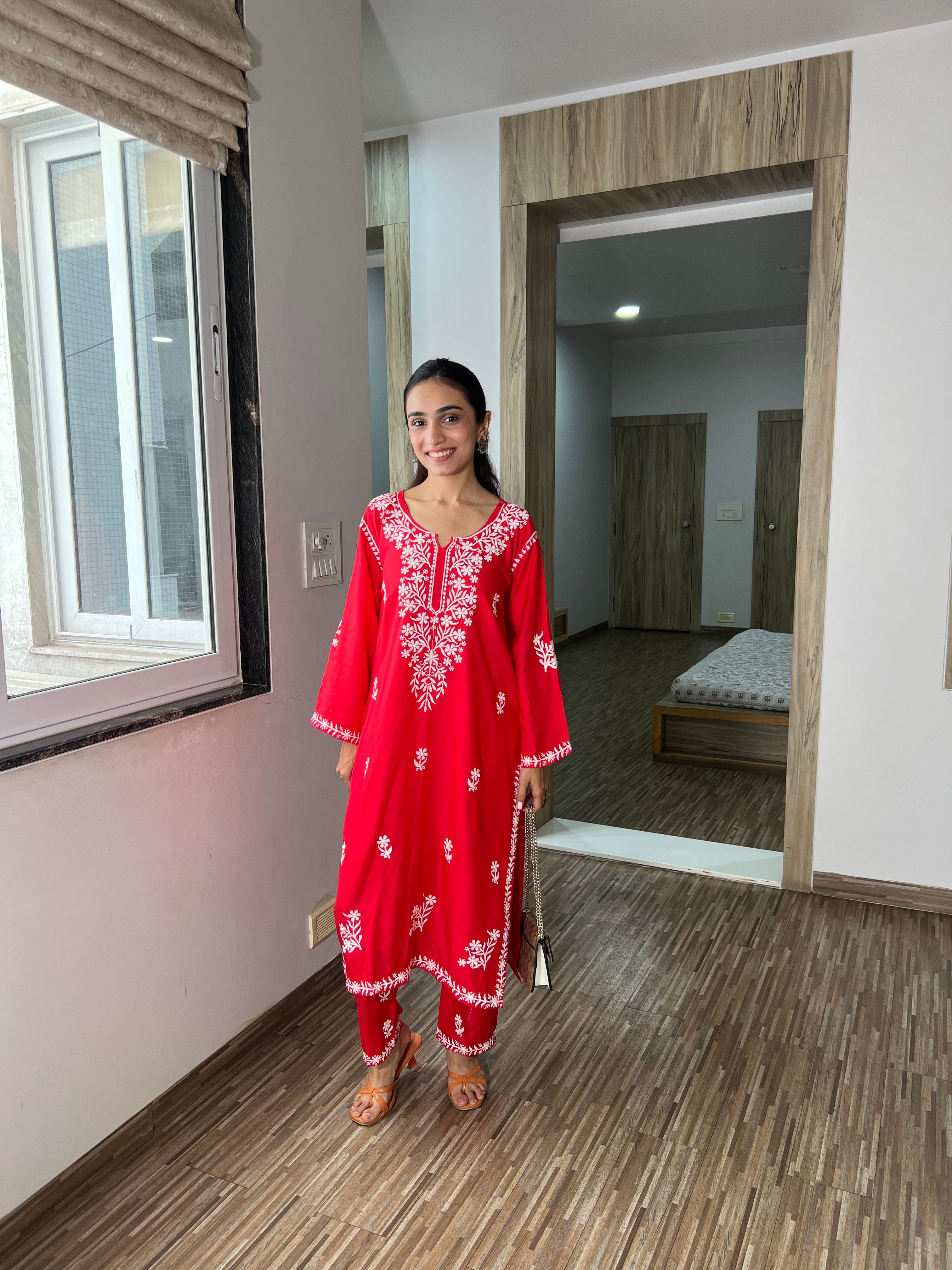 Raabta Chikankari Kurta Set – Red Regal Edition