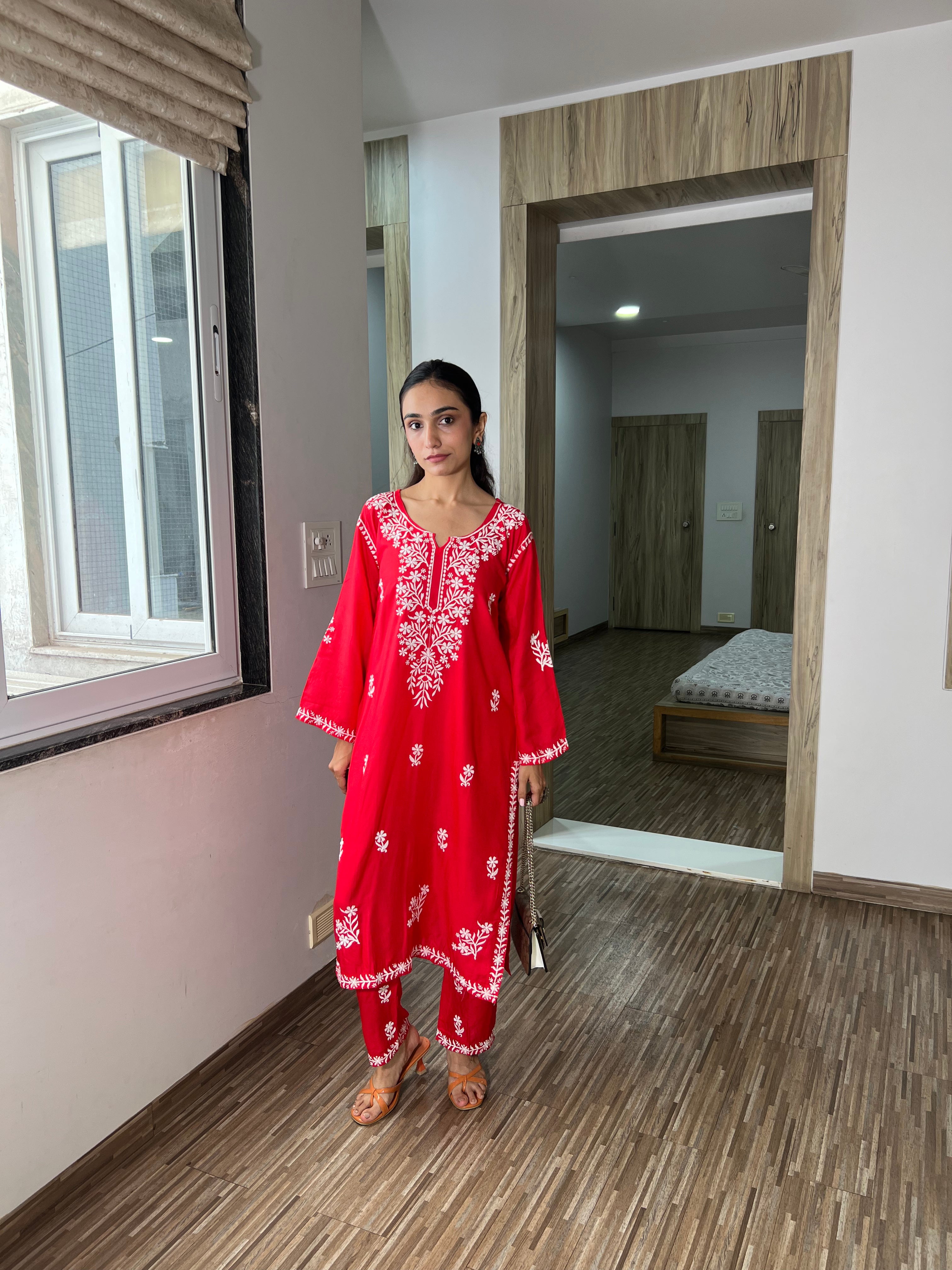 Raabta Chikankari Kurta Set – Red Regal Edition