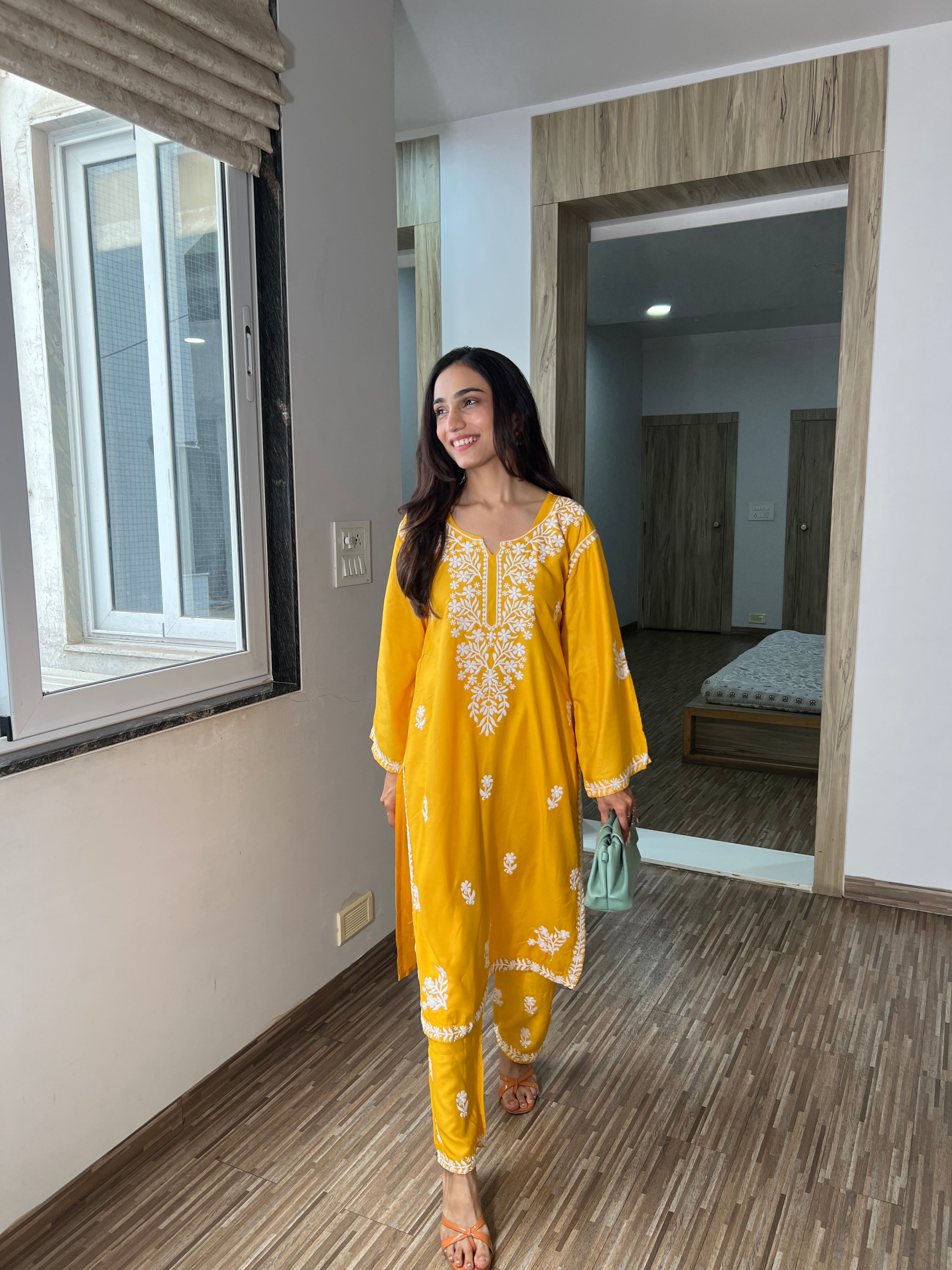 Raabta Yellow Chikankari Kurta with Pant – Sunshine Elegance