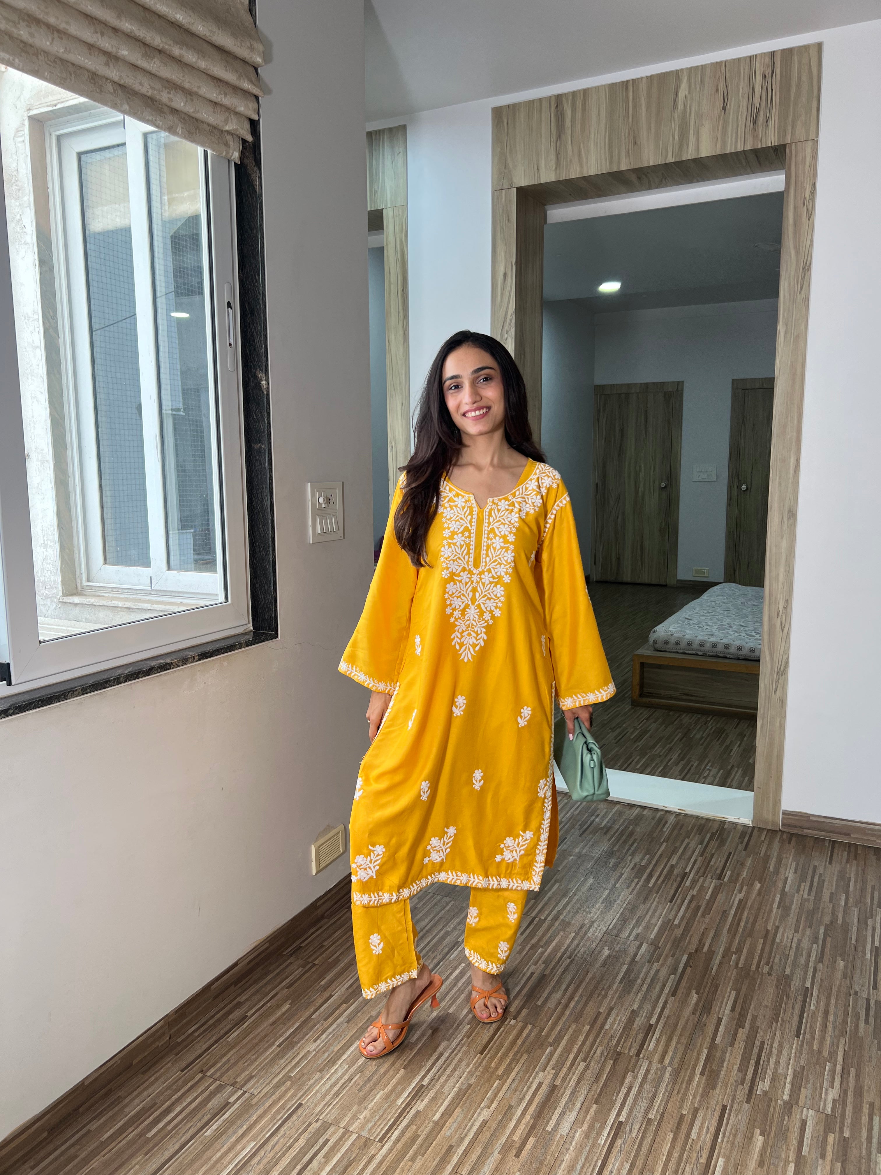 Raabta Yellow Chikankari Kurta with Pant – Sunshine Elegance