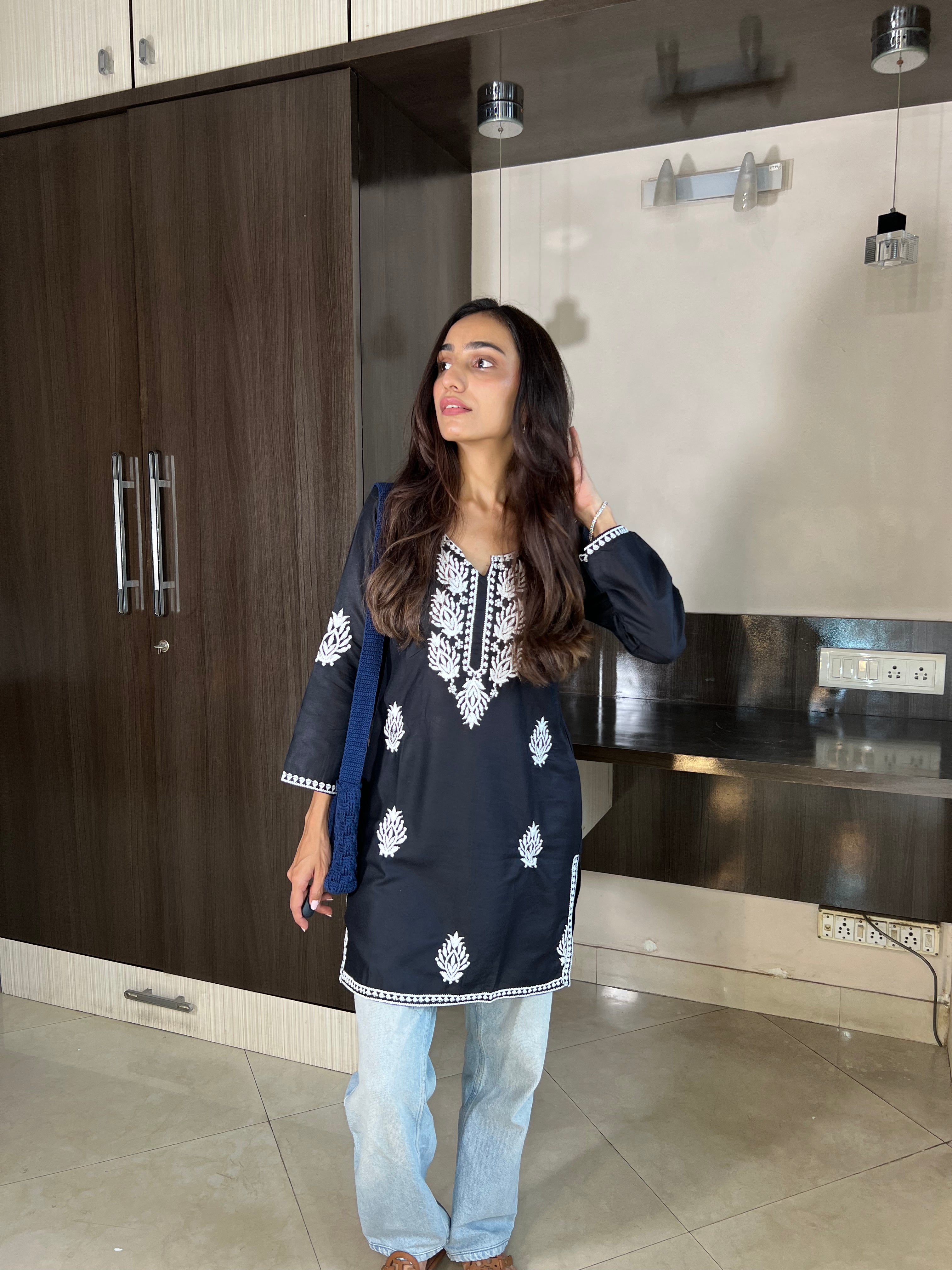 Samaira Black Chikankari Short Kurta – Elegant & Timeless Style