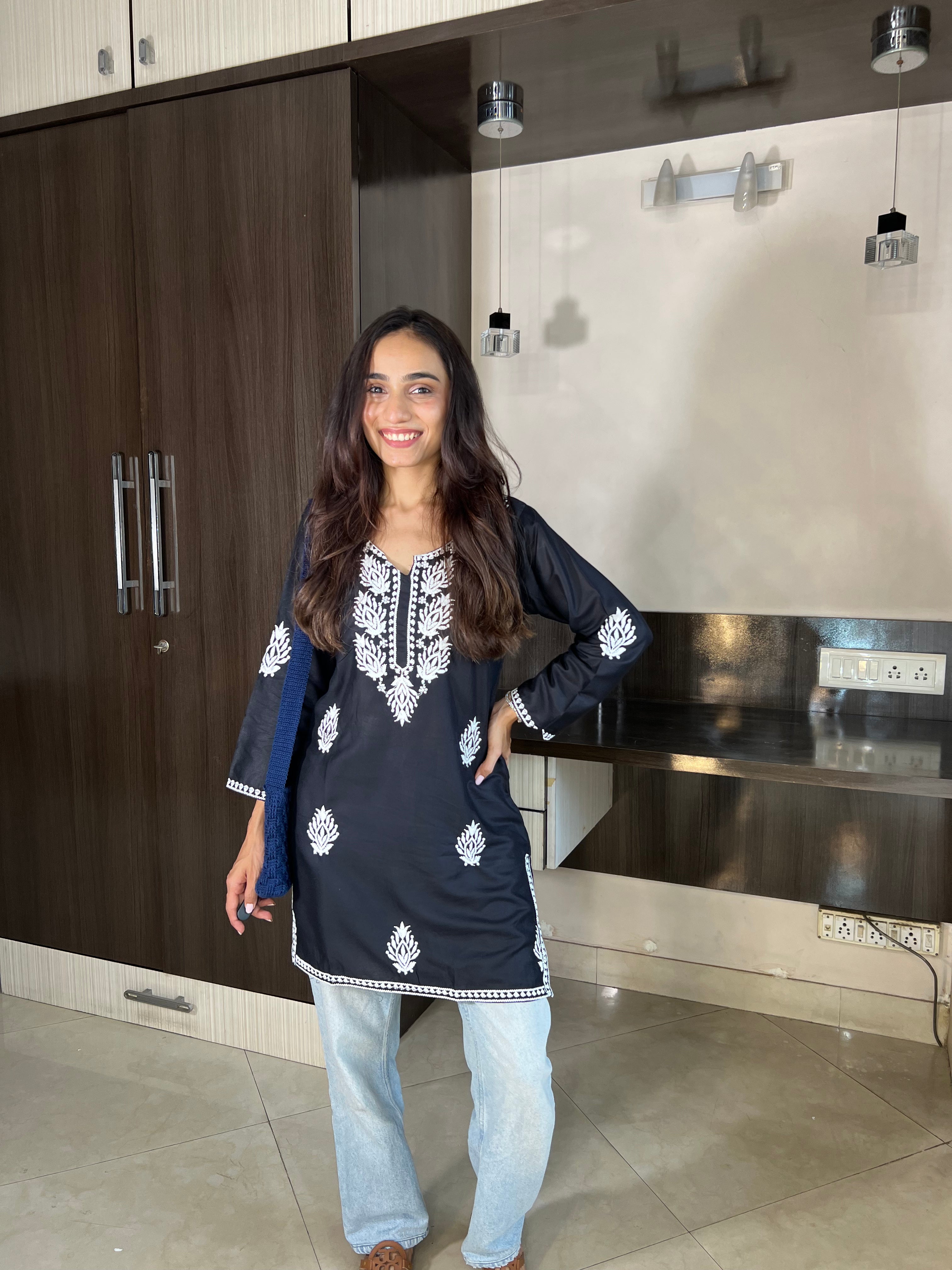 Samaira Black Chikankari Short Kurta – Elegant & Timeless Style