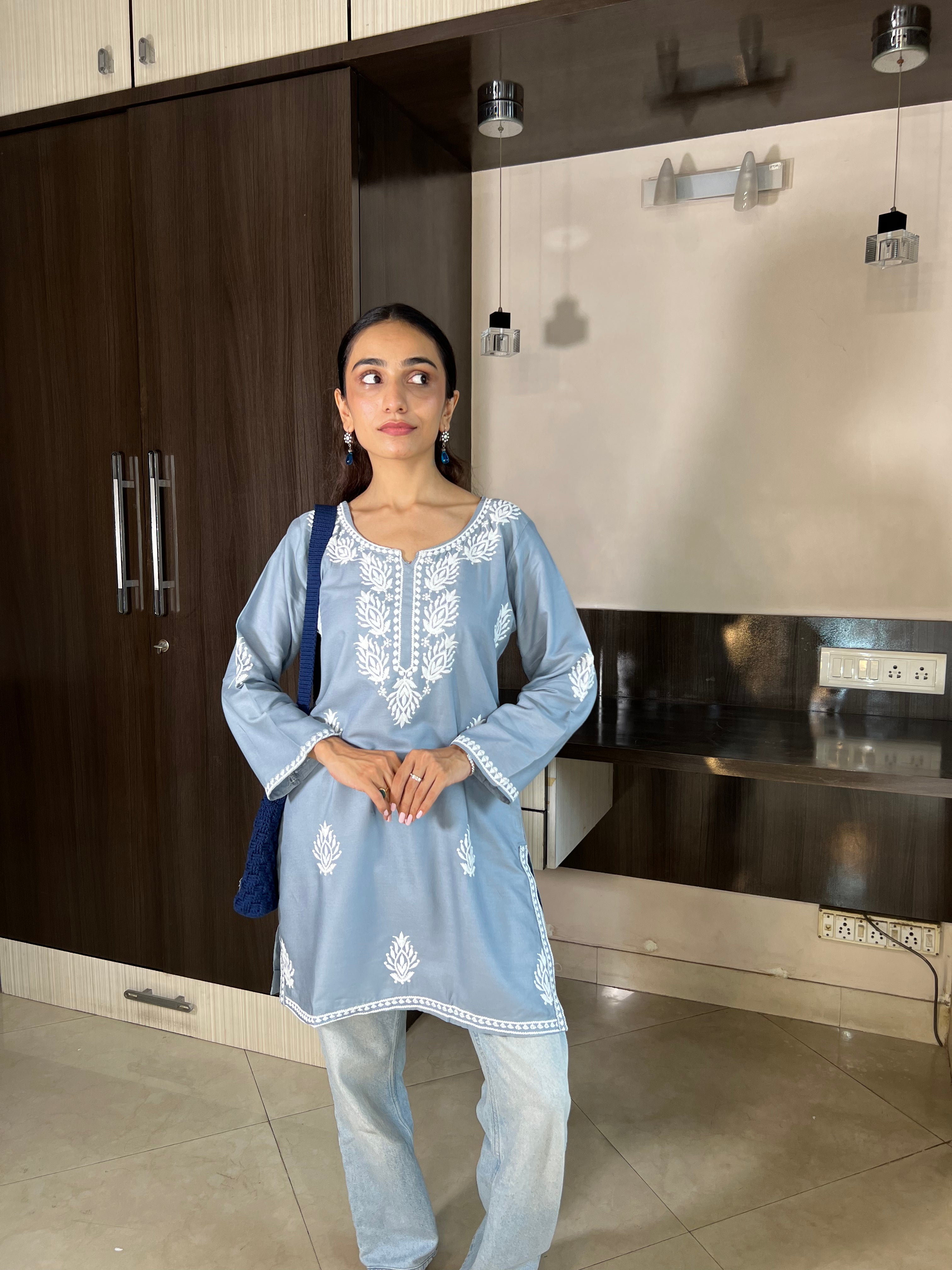 Samaira Grey Chikankari Short Kurta – Minimalist & Elegant Design