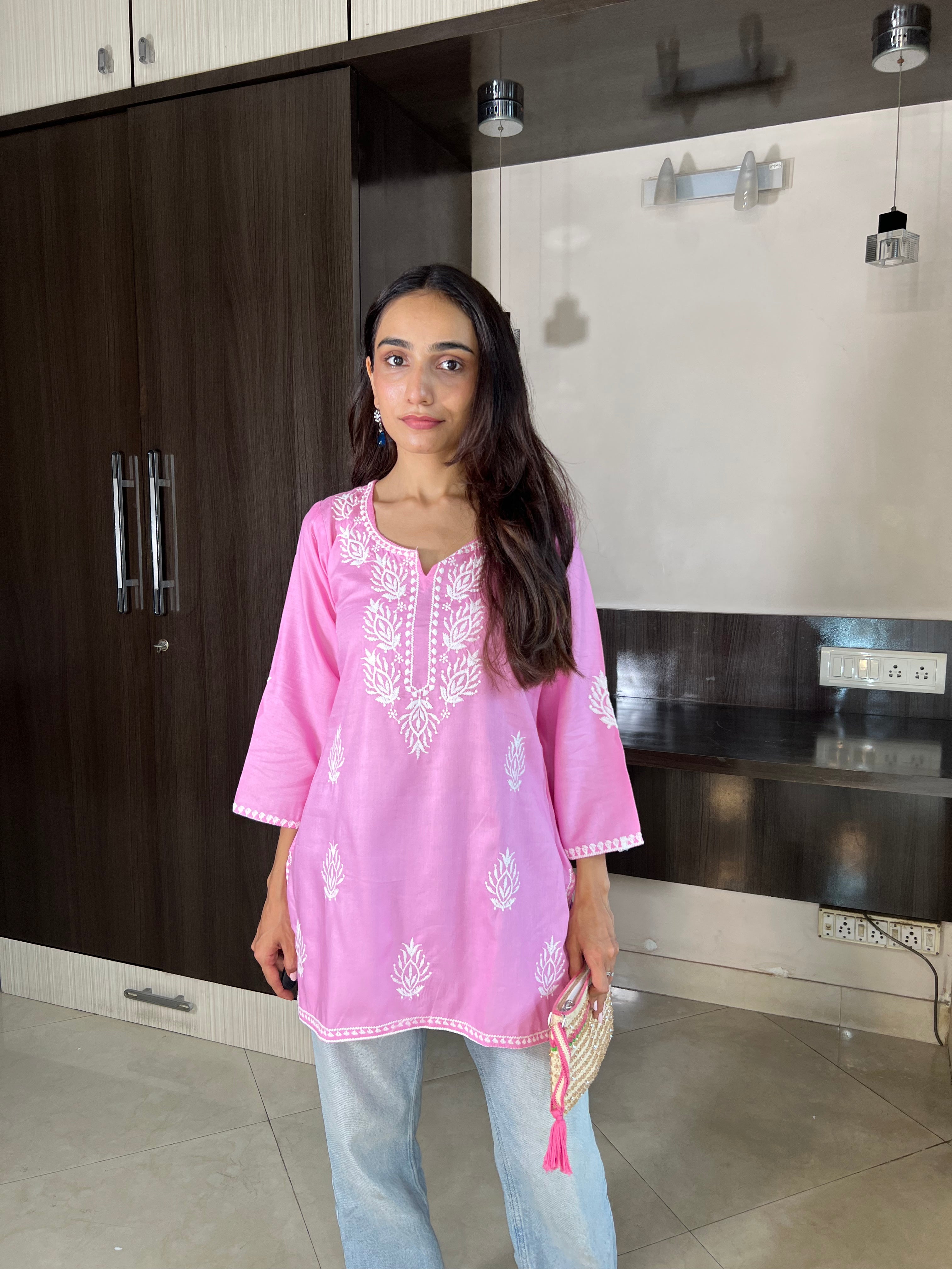 Samaira Baby Pink Chikankari Short Kurta – Soft & Feminine Style