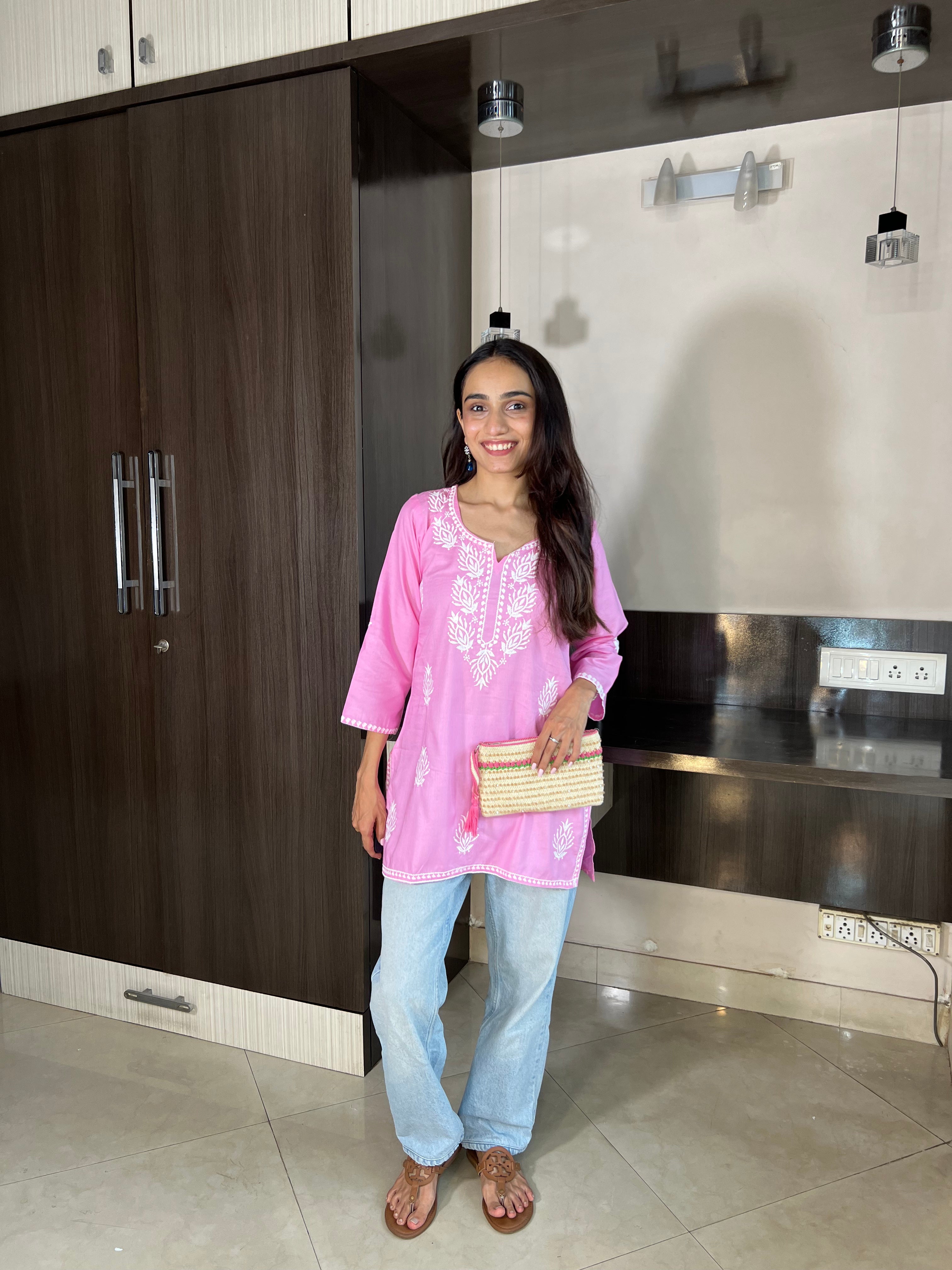 Samaira Baby Pink Chikankari Short Kurta – Soft & Feminine Style