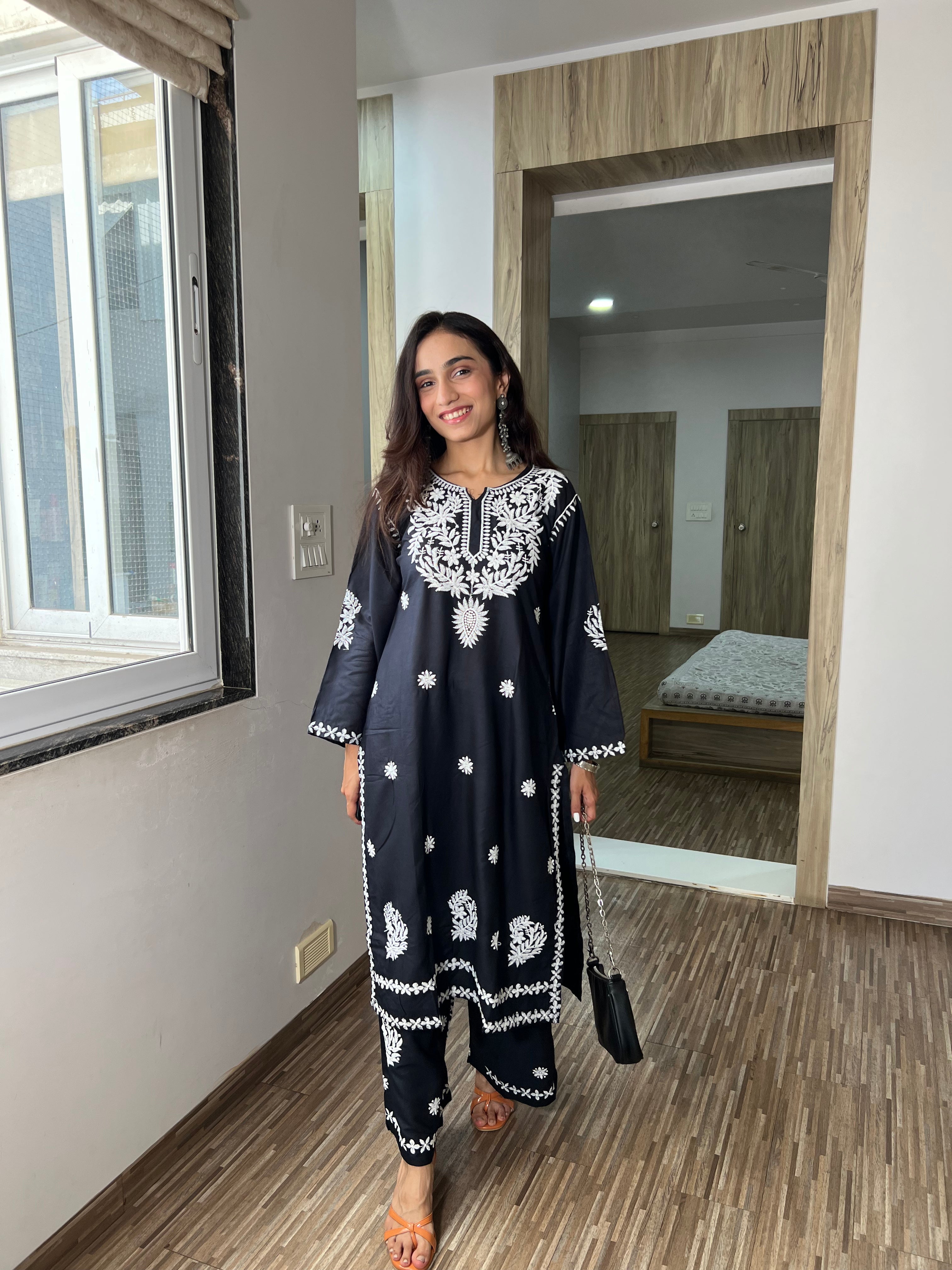 Saanjh Black Chikanakari Kurta & Plazoo Set – Elegant Handcrafted Ethnic Wear