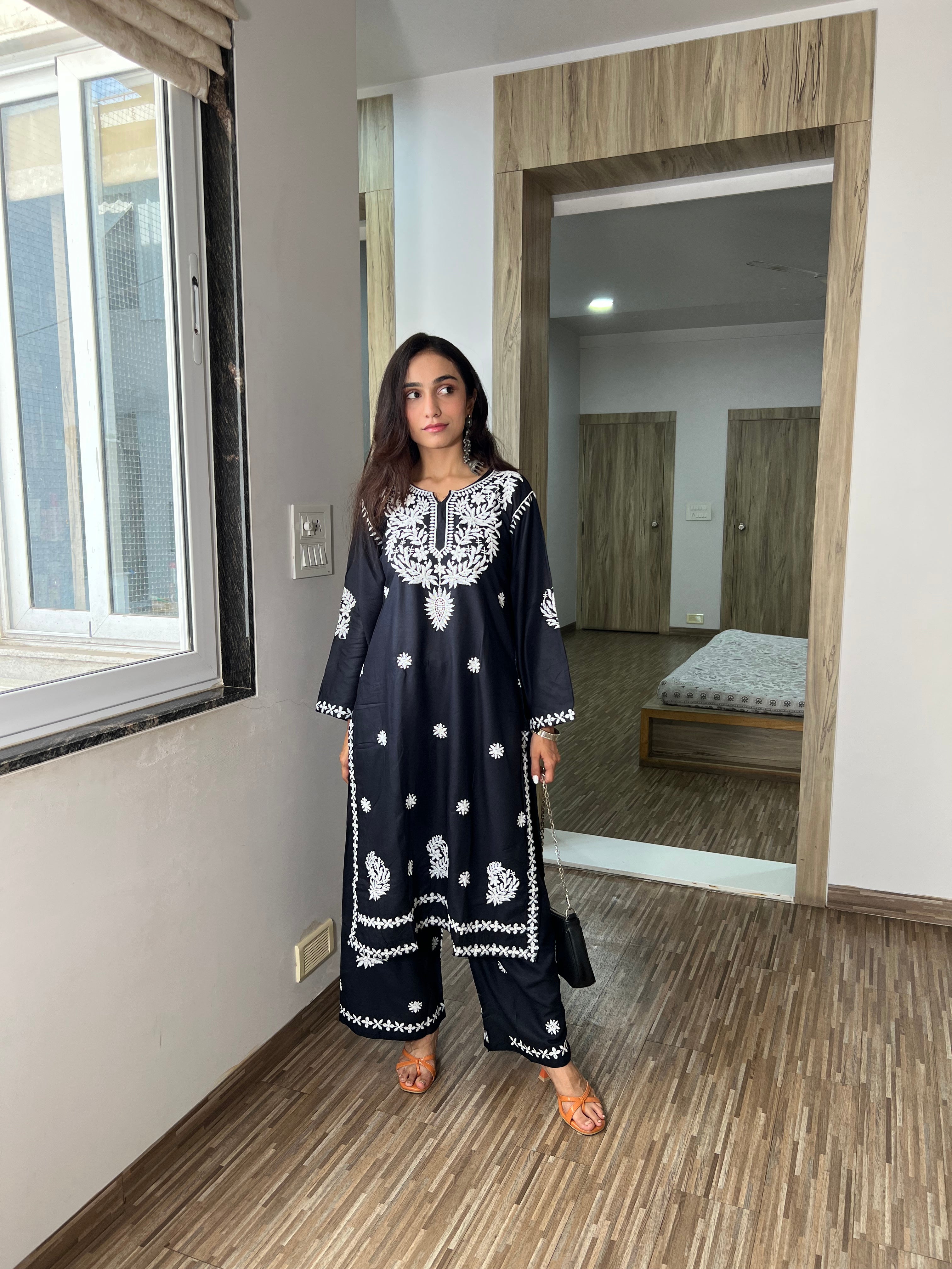 Saanjh Black Chikanakari Kurta & Plazoo Set – Elegant Handcrafted Ethnic Wear
