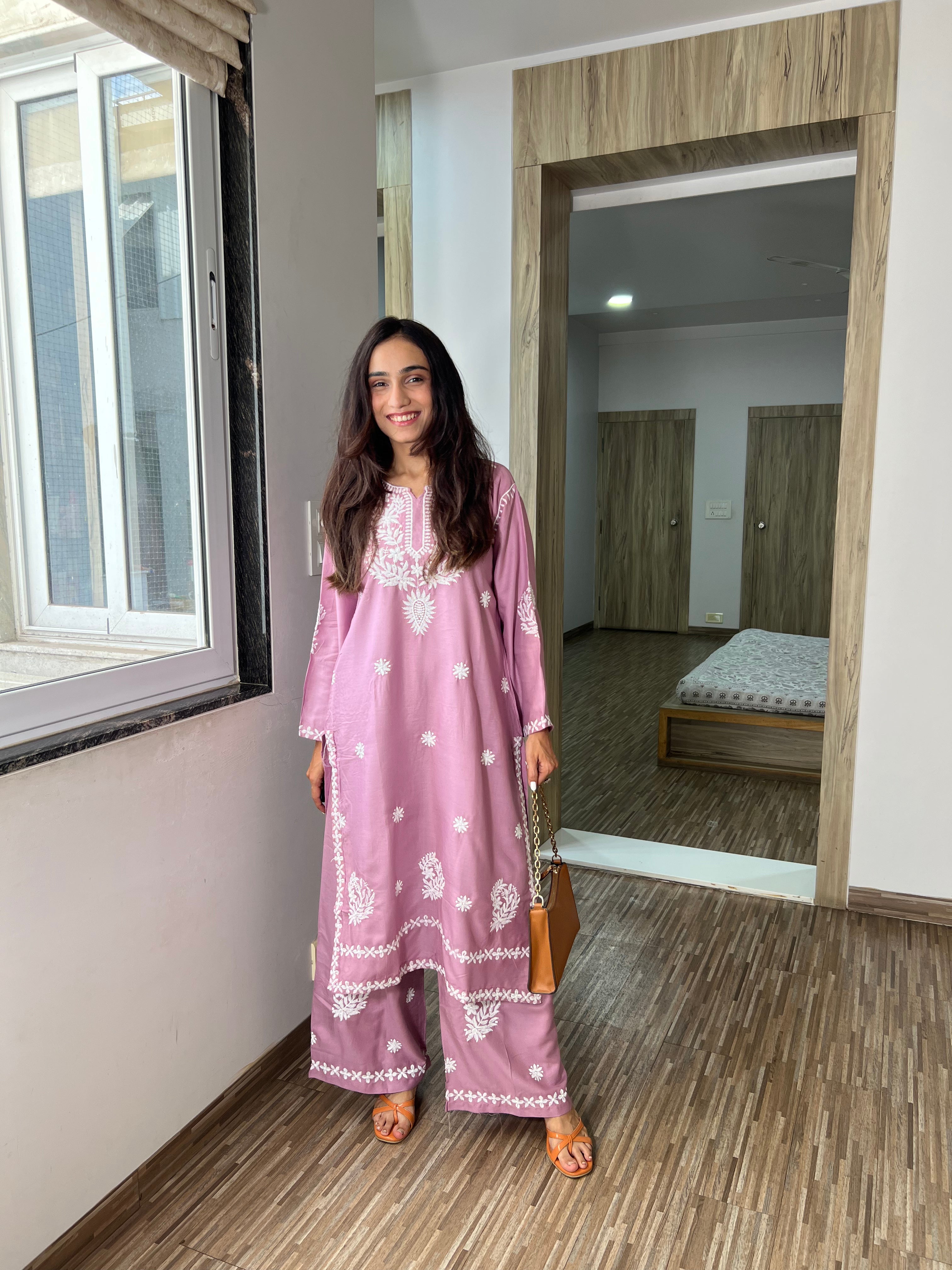 Saanjh Designer Lavender Chikanakari Kurta Set – Graceful Occasion Wear