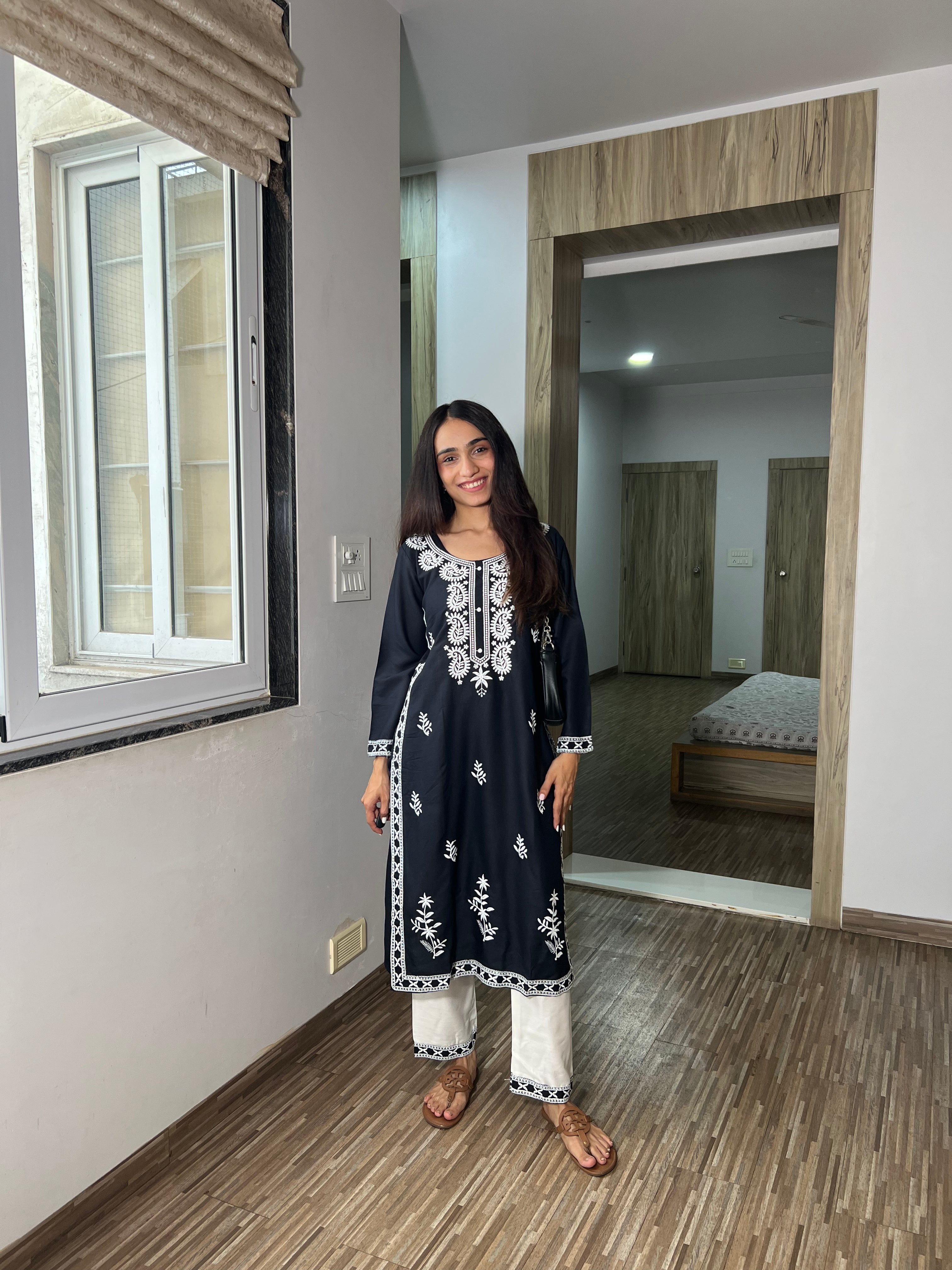 Husna Premium Black Chikankari Kurta with Matching Pant