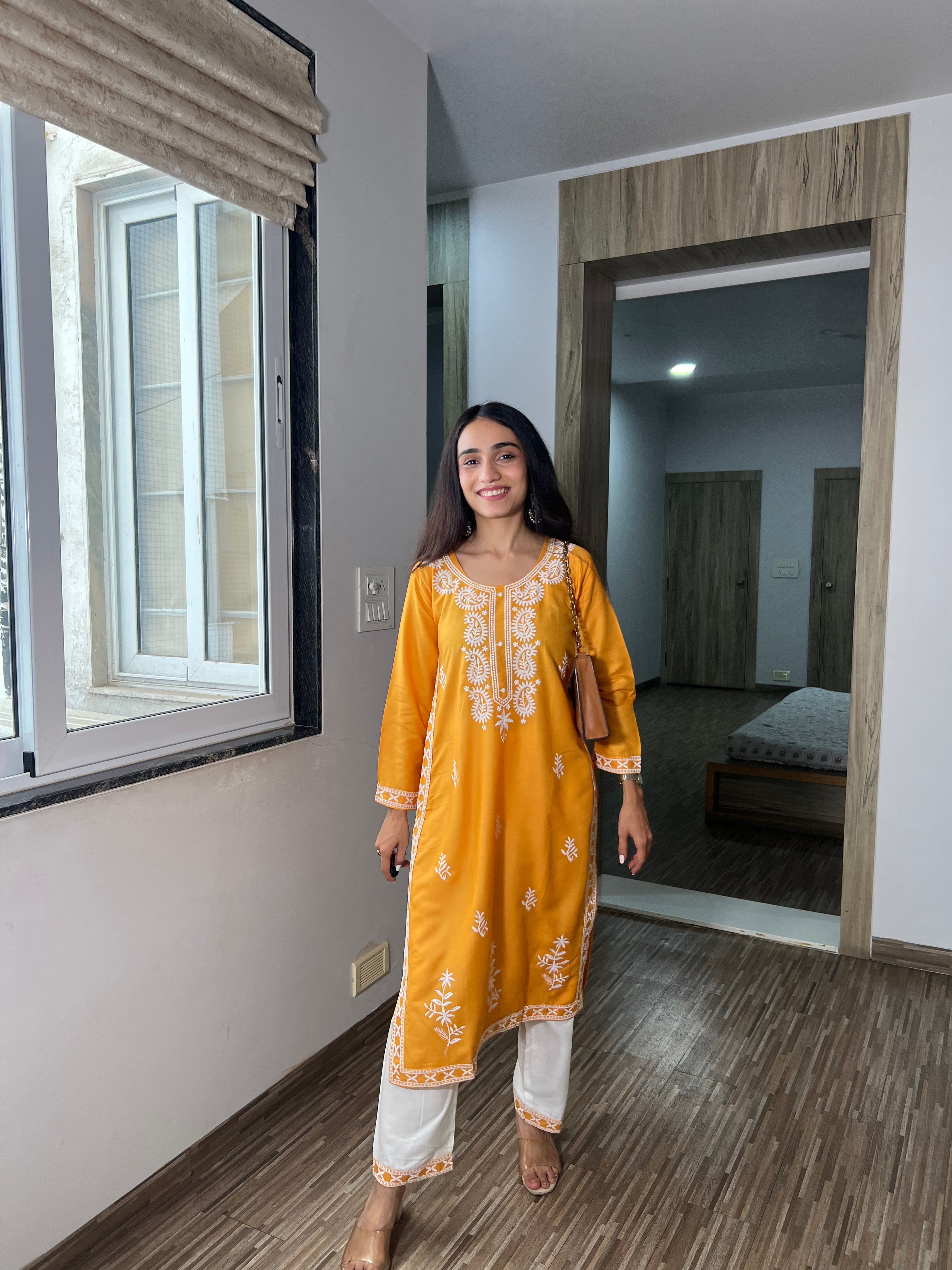 Husna Yellow Chikankari Kurta & Pant Set – Elegant Ethnic Wear