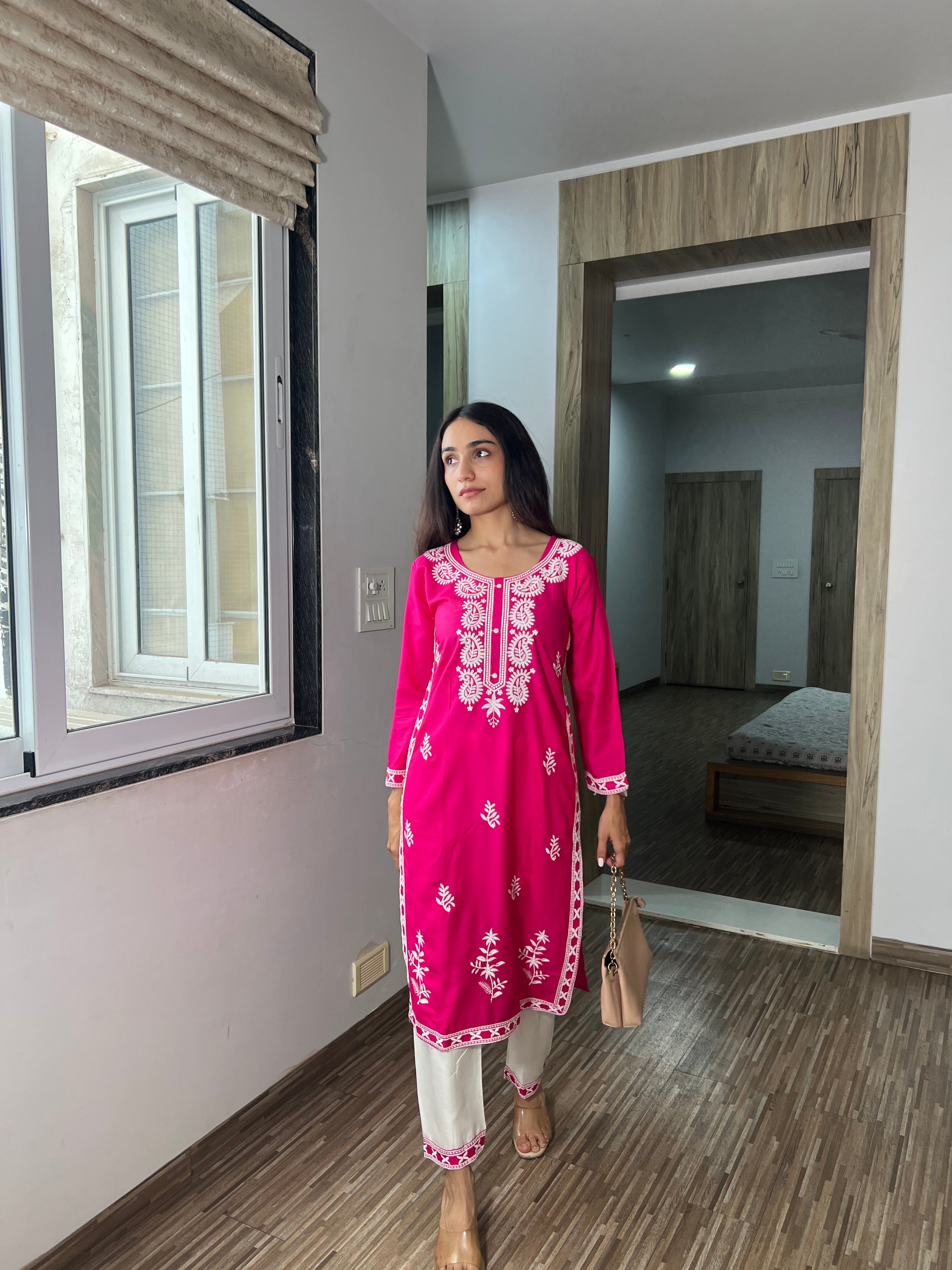 Husna Dark Pink Women’s Chikankari Kurta & Pant – Festive Collection