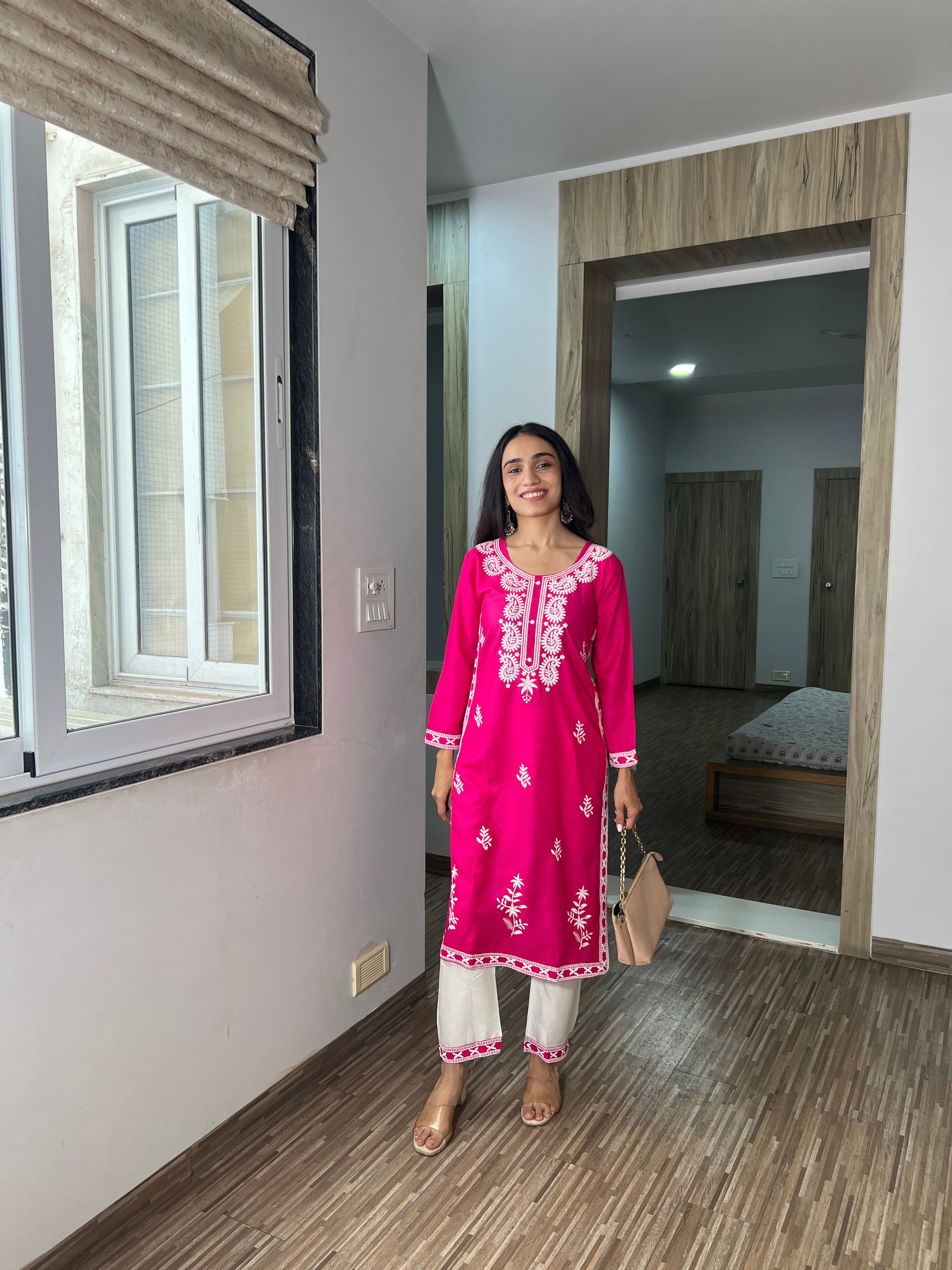 Husna Dark Pink Women’s Chikankari Kurta & Pant – Festive Collection