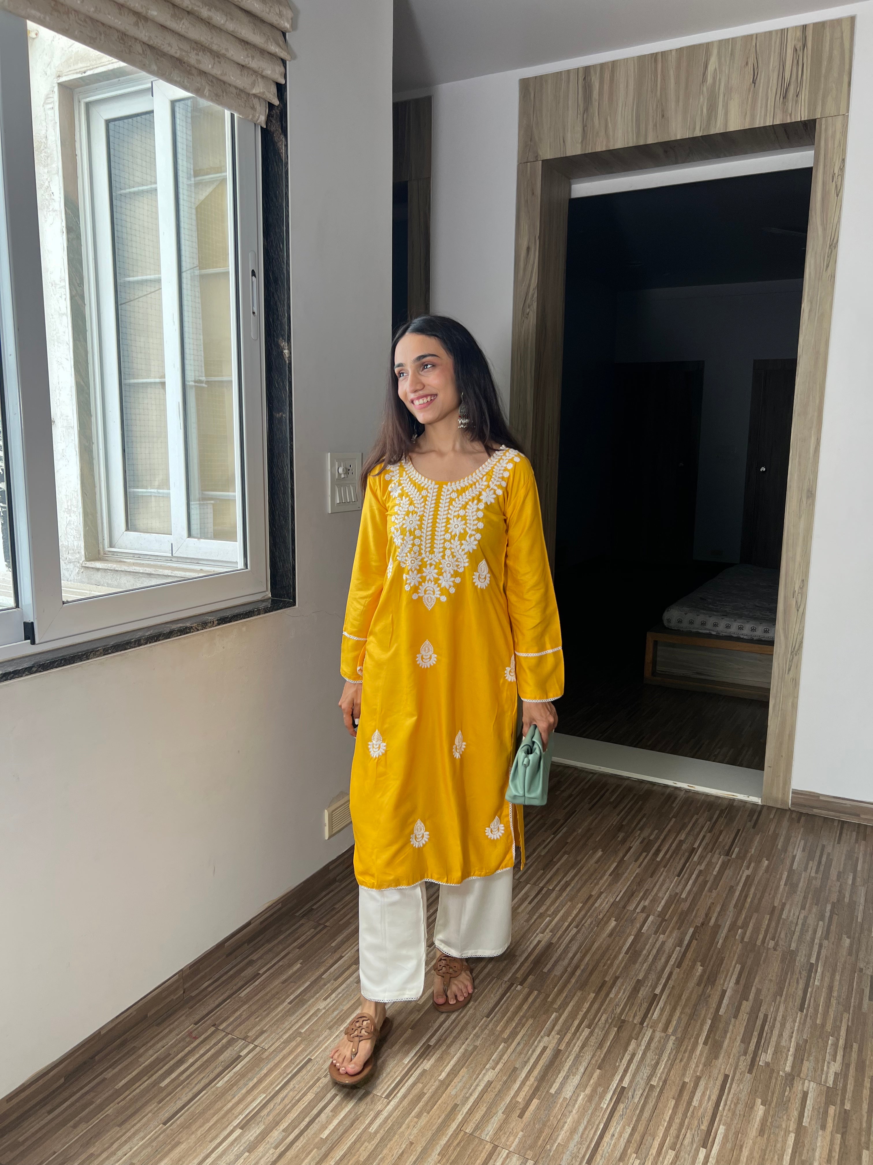 Meher Sunshine Yellow Chikankari Kurta & Plazo – Festive Ethnic Wear