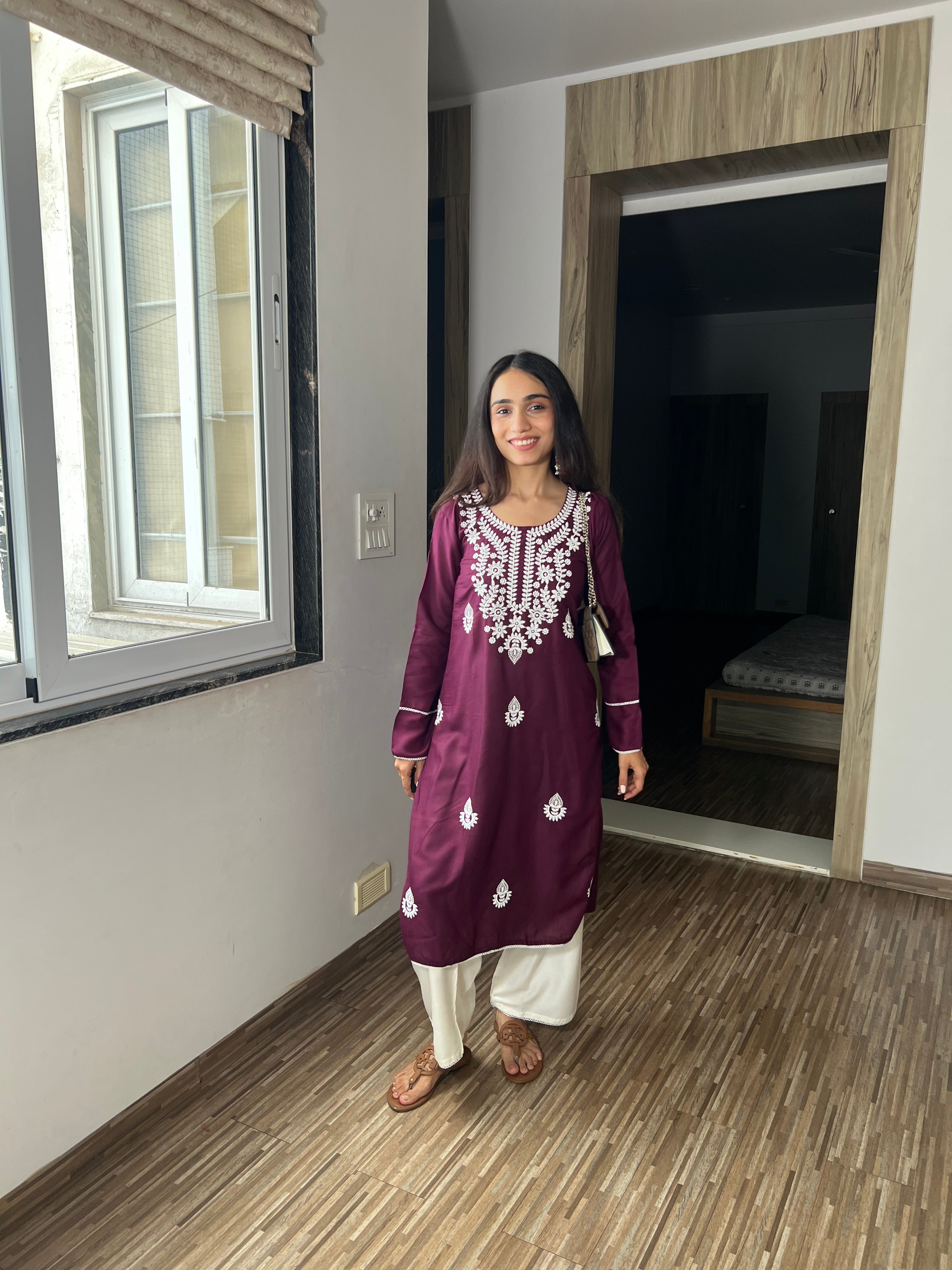 Meher Wine Chikankari Kurta with Plazo – Premium Party Wear Set