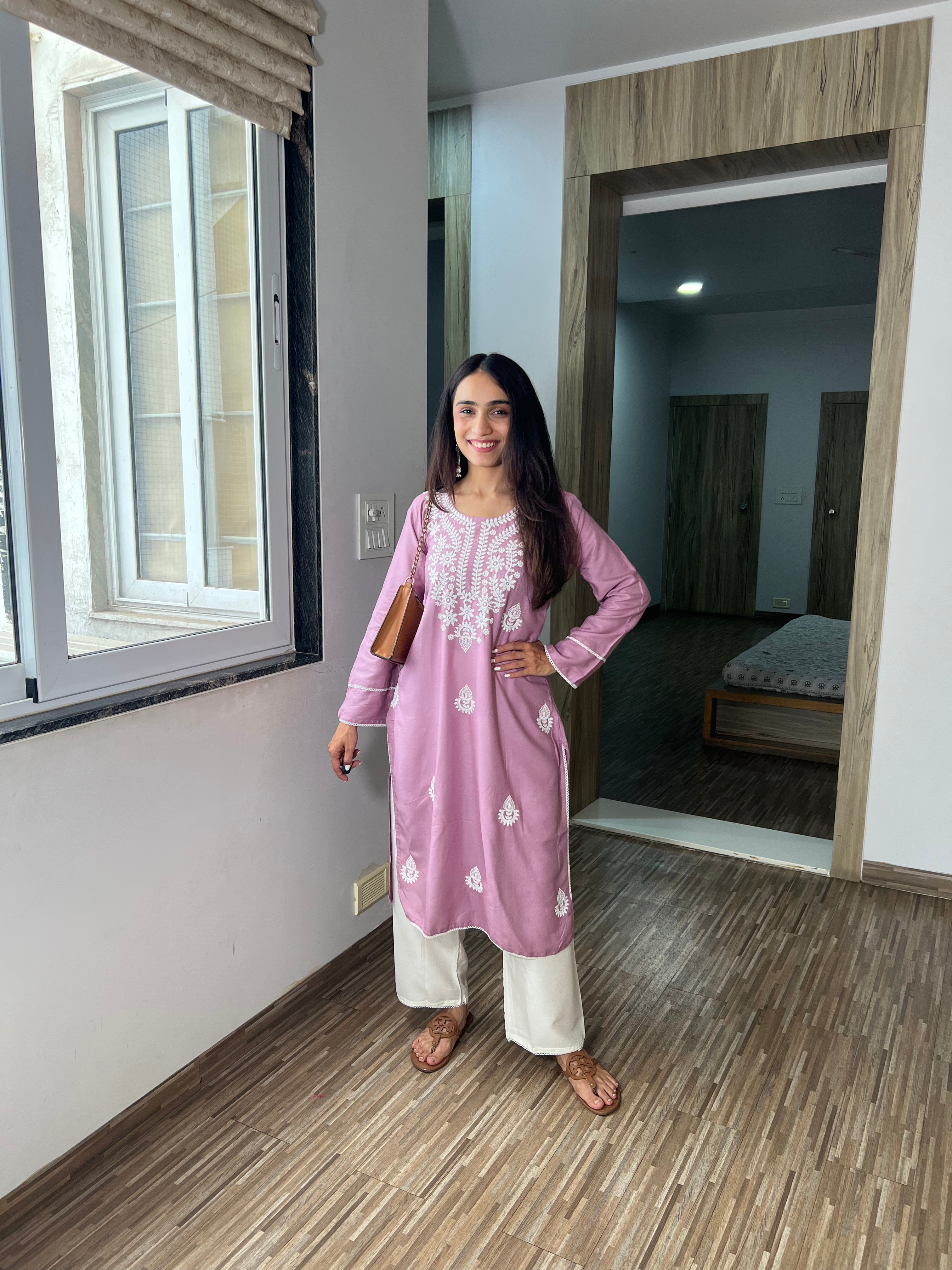 Meher Lavender Chikankari Kurta with Plazo – Stylish Summer Outfit